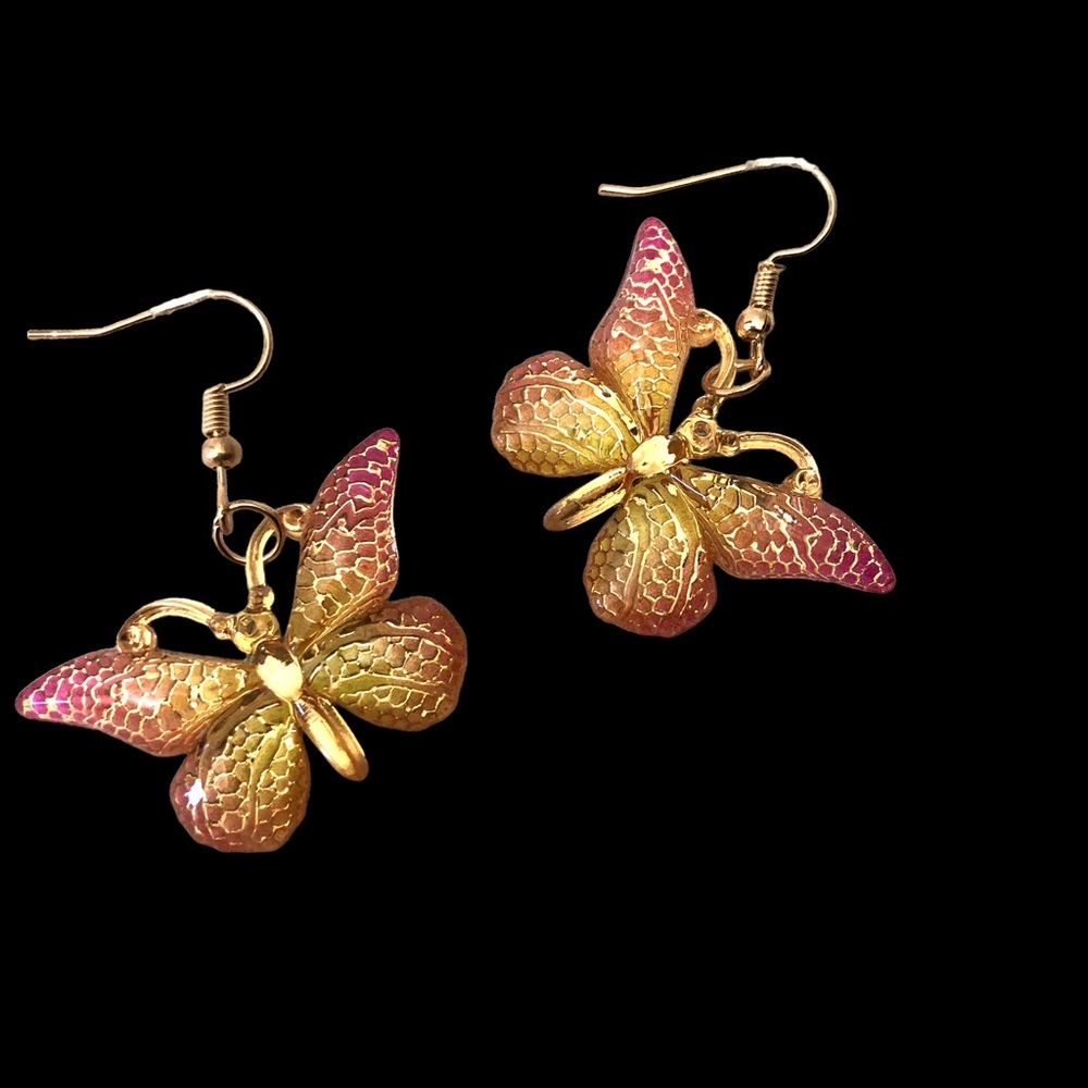 Gimefive Butterfly Acrylic Earrings Women's Pink/Yellow